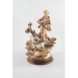 Capodimonte group, 'Game Shooting', on a plinth, height 36cm.