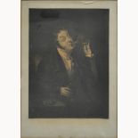 A gentleman smoking, a mezzotint, 26 x 20cm.