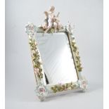 Dresden style porcelain dressing table mirror, rectangular bevelled plate,