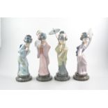 A collection of four Lladro figures of Geishas, No. 4990, 32cm.