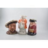 Four large Royal Doulton character jugs, four Doulton toby jugs, other Staffordshire toby's, etc.