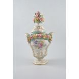 Frankenthal porcelain pot pourri vase, ogee shape, encrusted with roses, 38cm.