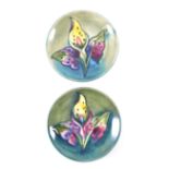 Walter Moorcroft, Arum Lily, a pair of dishes/ coasters, circa 1950, stamped marks, 11.