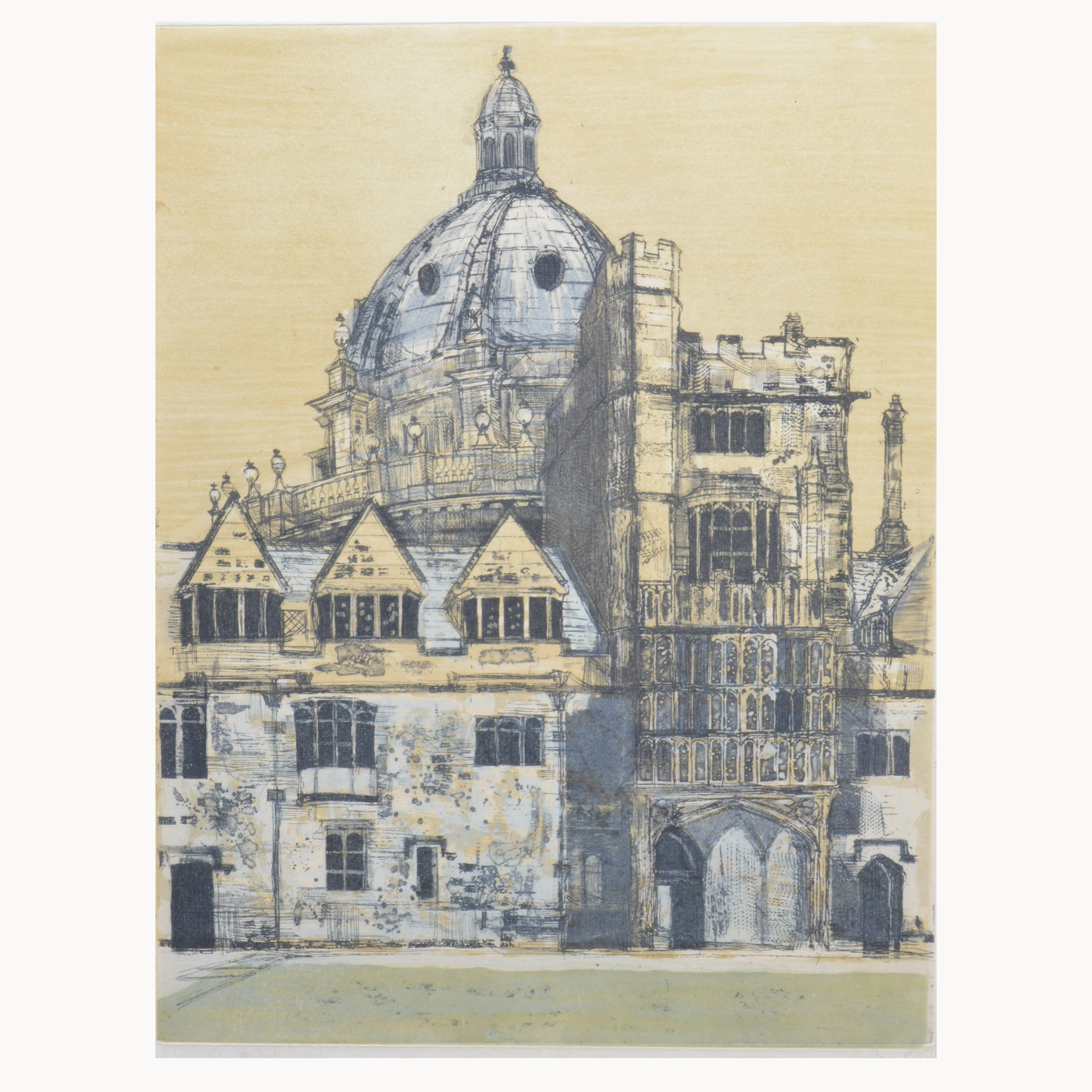 After Richard Beer, Brasenose College, Oxford, signed artists proof, etching with colour,