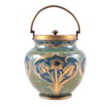 William Moorcroft, 'Green and Gold', a biscuit barrel, produced for James Macintyre & Co,