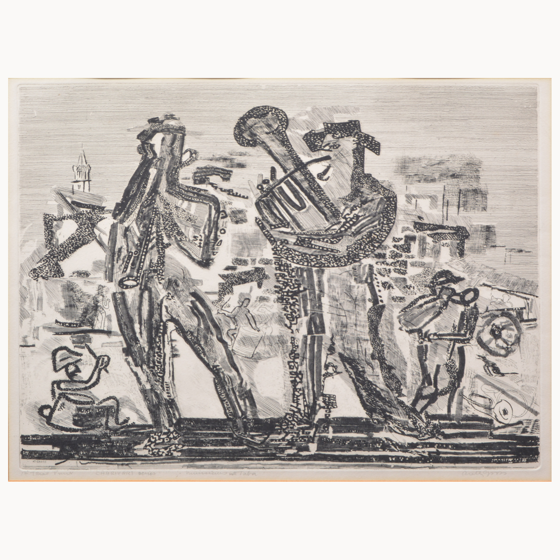After Anthony Gross, Charivari series, six monochrome prints, including Musicians with Tuba, - Image 2 of 6