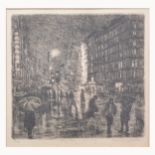 After Michael Blake, Rainy Evening in Piccadilly, monochrome print, no.