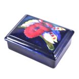 William Moorcroft, Orchid, a rectangular pin dish and cover, circa 1930, facsimile signature stamp,