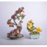 Collection of eight Jadeite and hardstone trees, each set within a planter, 30cm and smaller.