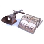 A wooden stereoscope with approximately 62 slides including Boer War, WW1, Victorian India.