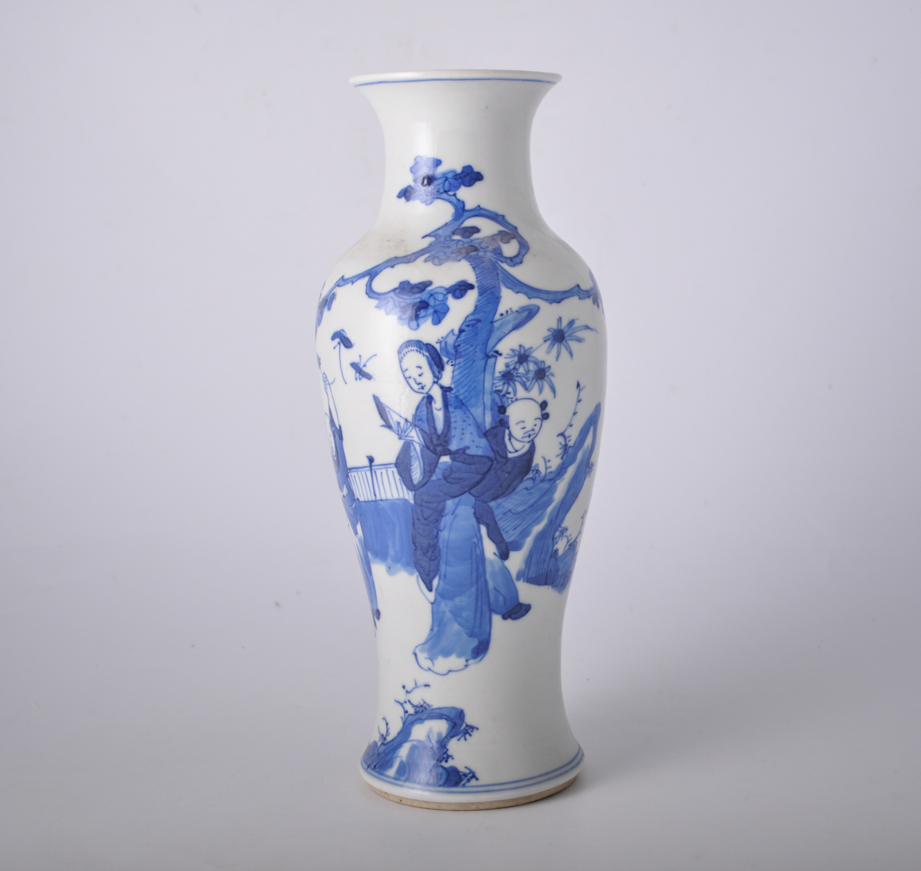 Chinese blue and white baluster shape vase, decorated with figures on a terrace, 29cm.