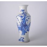 Chinese blue and white baluster shape vase, decorated with figures on a terrace, 29cm.