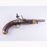 French flintlock holster pistol, Manufres de Charleville, brass mount, three-quarter walnut stock.