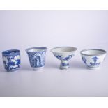 Small Chinese blue and white stem cup, floral decoration, 7cm; another small blue and white bowl,