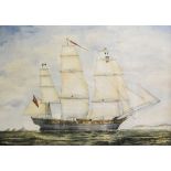 English School, HMS Buffalo, watercolour, unsigned, 51cm x 73cm.