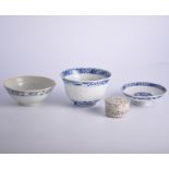 Tek Sing treasures; Chinese blue and white bowl, 11cm; Chinese rice decorated blue and white bowl,