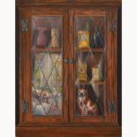 G.R.Herickx, Corner Cupboard, oil on board, signed, 46cm x 36cm.