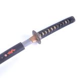 Japanese sword, 65cm blade (probably reduced), bronze tsuba, cloth bound rayskin grip,