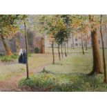 W. Cecil Dunford, In the Beguinage at Bruges, watercolour, signed, 35cm x 48cm.