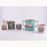 A Prattware Loving Cup, green ground, village scene and windmill (398 & 399),