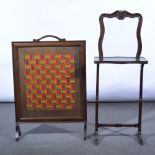 French walnut fire screen, glazed panel above a tray,