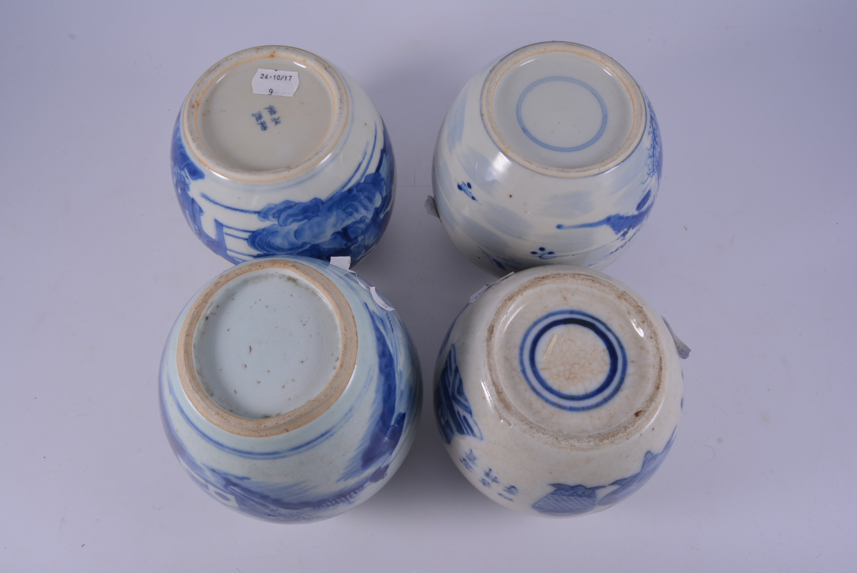 Chinese blue and white ginger jar, continuous landscape, with a fisherman, wooden lid and stand, - Image 2 of 6