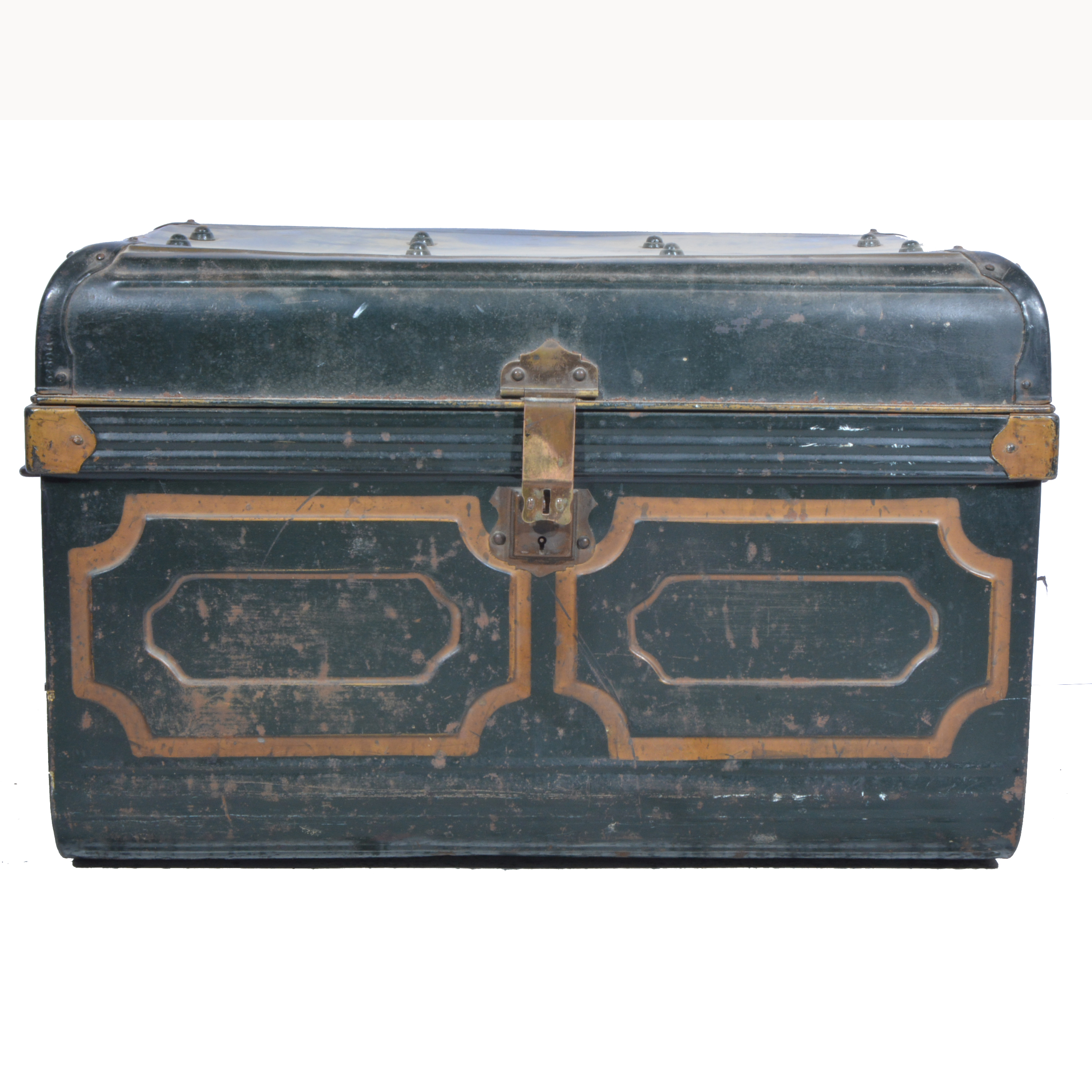 Painted metal trunk, 69cm; a leather suitcase, - Image 2 of 2