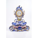 French porcelain balloon mantel clock, late 19th Century, blue ground,