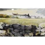 Alan Oliver, 'Farmhouse and buildings', signed and dated '81, colourwash, 19cm x 30cm.
