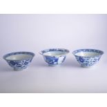 Chinese blue and white bowl with a flared rim, decorated with pavillions,