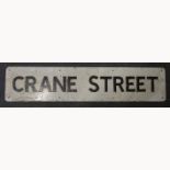 1920s painted bevelled mirror, radio and metal street sign - Crane Street.