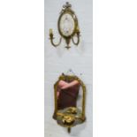 Late 19th Century French ormolu, two branch girondole set with a de Havilland porcelain plaque,