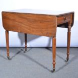 Victorian mahogany Pembroke table, rectangular top with rounded corners, two fall leaves,