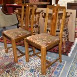 Pair of Art Deco stained wood dining chairs, slat backs, drop in seats, width 50cm.