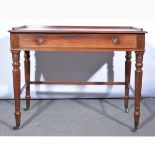 Victorian mahogany washstand, three-quarter gallery, single drawer under, turned and ringed legs,