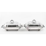 Pair of Sheffield silver-plated entree dishes, Creswick & Co, each of serpentine rectangular form,