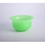 Peking type Jade green glass bowl, slighly flared rim, diameter 13cm.