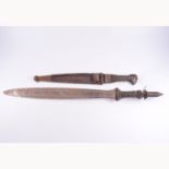 Short sword, probably African, 46cm leaf-shaped stamp decorated blade,