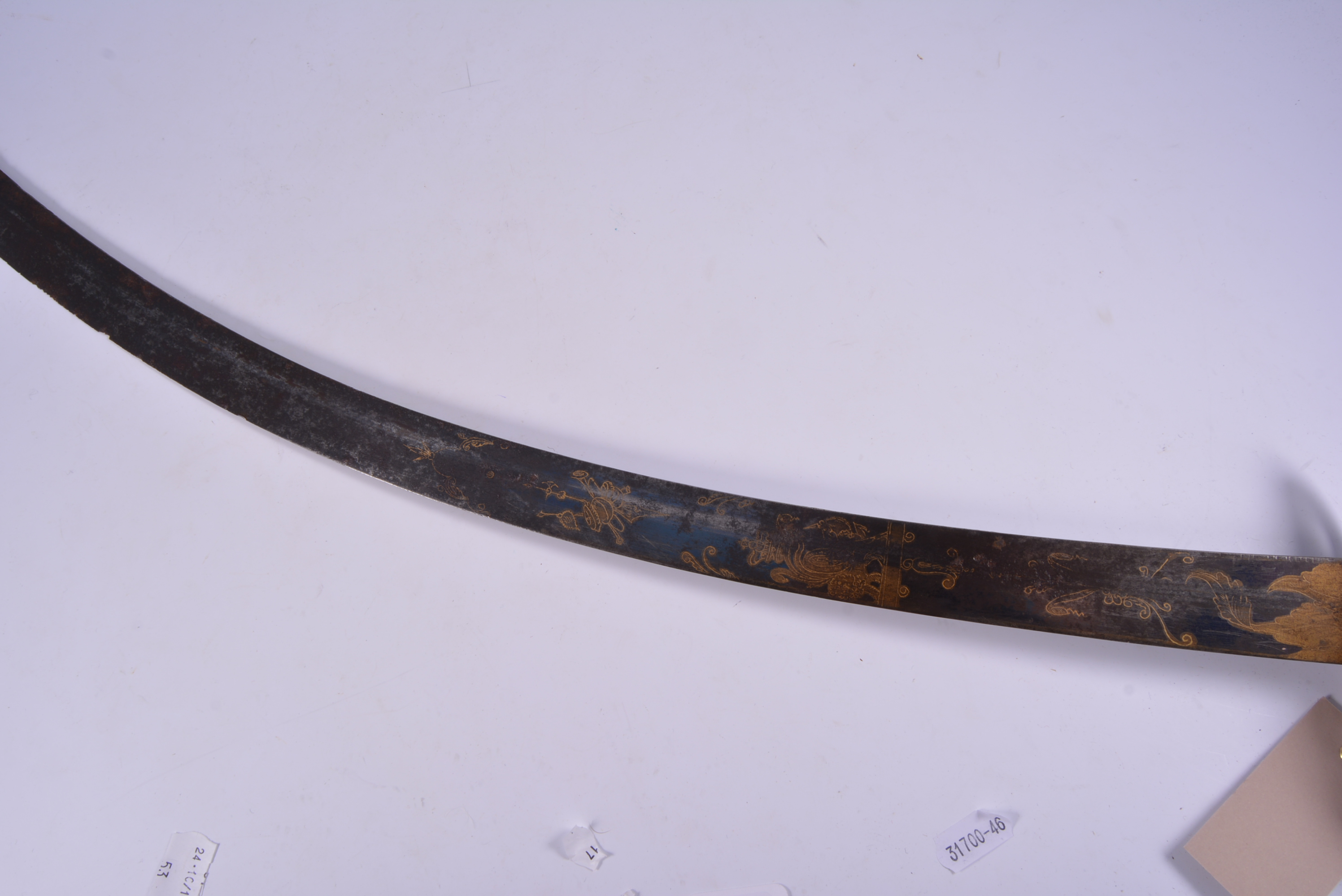 An early 19th Century British Officers sabre, brass hilt with lions head pommel, curved blade 75cm, - Image 3 of 3