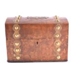 Victorian walnut brass mounted box, domed top, velvet lined interior, 26cm.