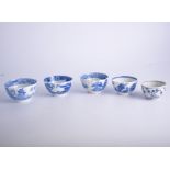 Collection of Chinese porcelain, blue and white tea bowls and saucers.
