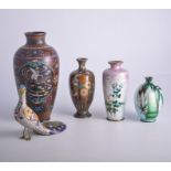 Cloisonne shouldered vase, roundels decorated with a mythical bird, flowers and butterflies,