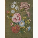 Victorian Berlin woolwork panel, floral spray in maple frame,