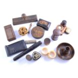 Tortoiseshell ringbox, ring sizer, inlaid box, candle holder, along with watchmaking items,