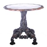 Chinese rosewood centre table, circular lobed top with inset varigated marble,