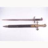 Yew Victorian bandsmans short sword, 48cm blade, brass handle with cross-guard,