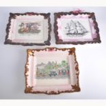 Sunderland type pink lustre plaque, 'The Token', 18cm x 22cm; and two similar plaques.