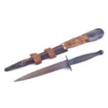 Fairbairn-Sykes fighting knife, leather scabbard.