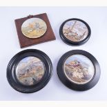 A collection of ten Prattware Pot Lids, A Pair (252), Pence (220), Cattle and Ruins (315),