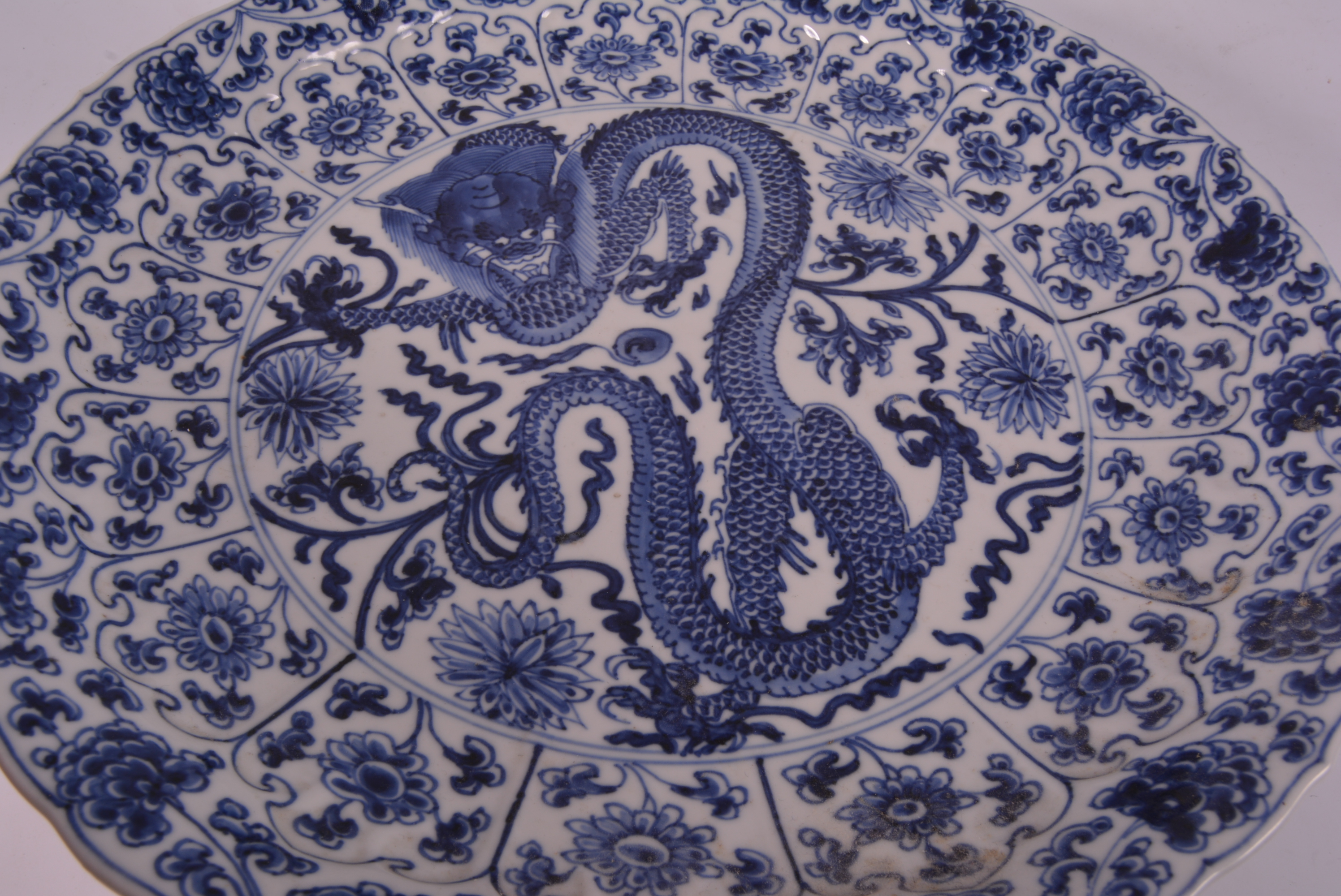 Chinese blue and white shallow dish, bearing six-character mark, - Image 3 of 5